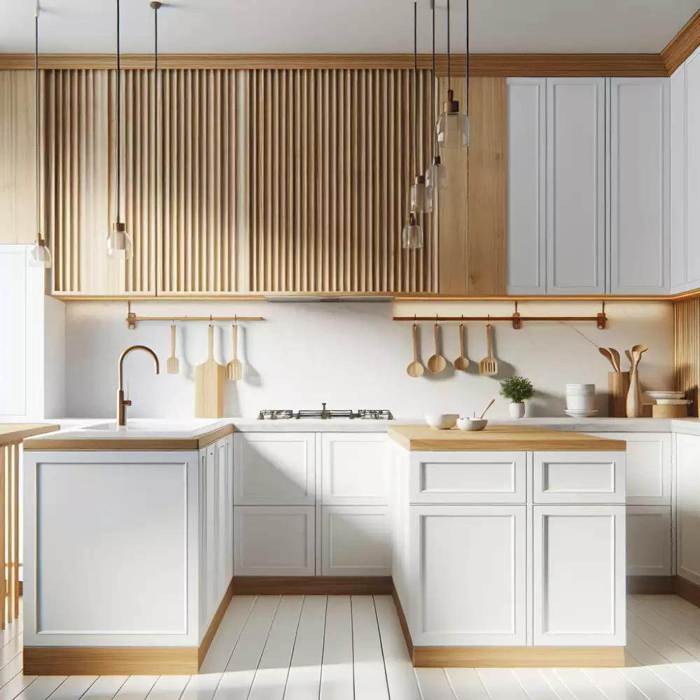 bila kuchyn se drevem